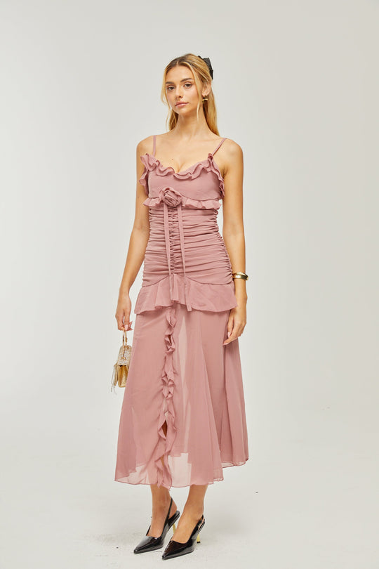 Heidi-Mode | Plissierte Faux Blume Midi Kleid
