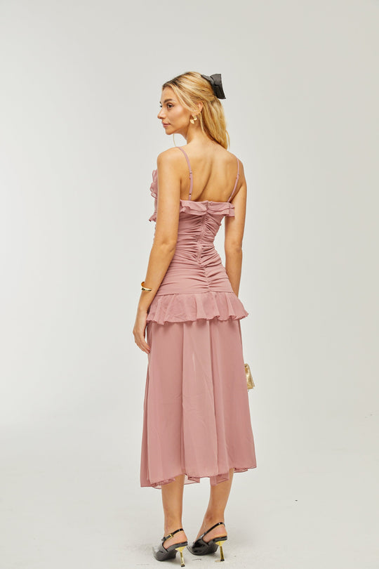 Heidi-Mode | Plissierte Faux Blume Midi Kleid
