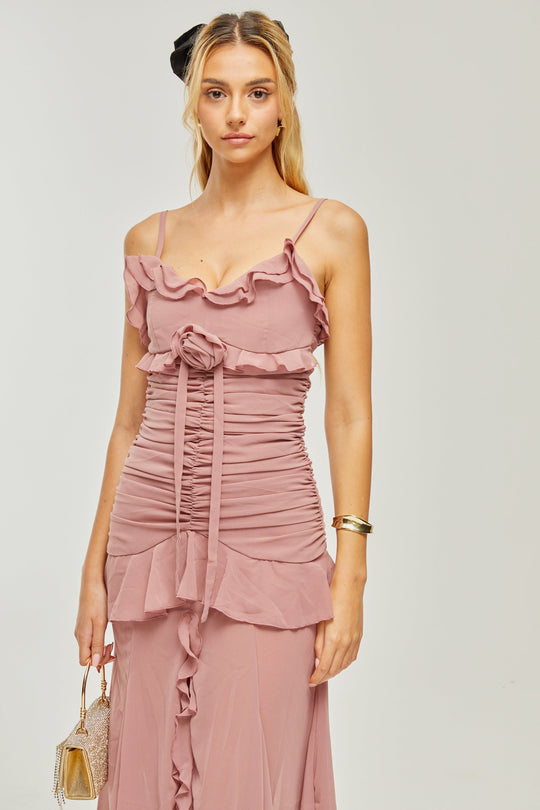 Heidi-Mode | Plissierte Faux Blume Midi Kleid