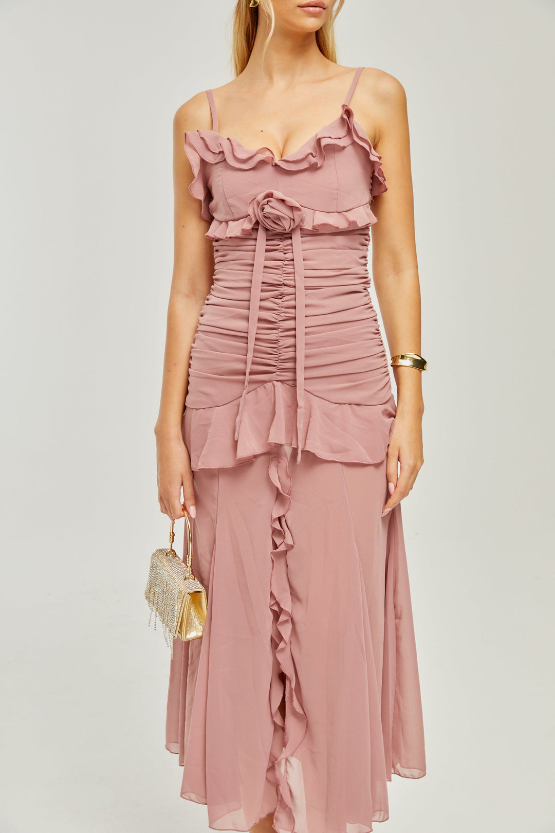 Heidi-Mode | Plissierte Faux Blume Midi Kleid