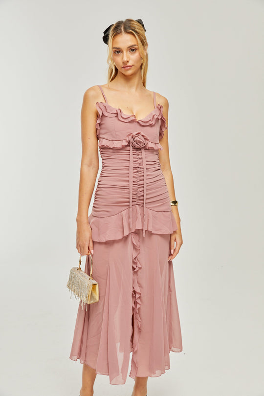 Heidi-Mode | Plissierte Faux Blume Midi Kleid