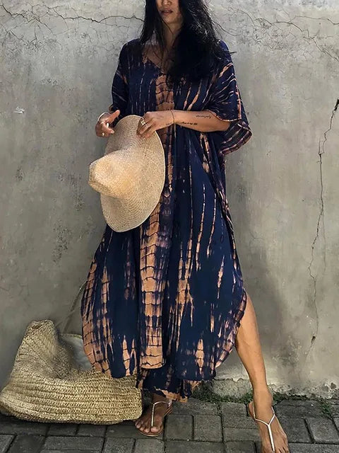 Heidi-Mode | Beach Beauty Frauen Kaftan Print Sommer Maxi Kleid