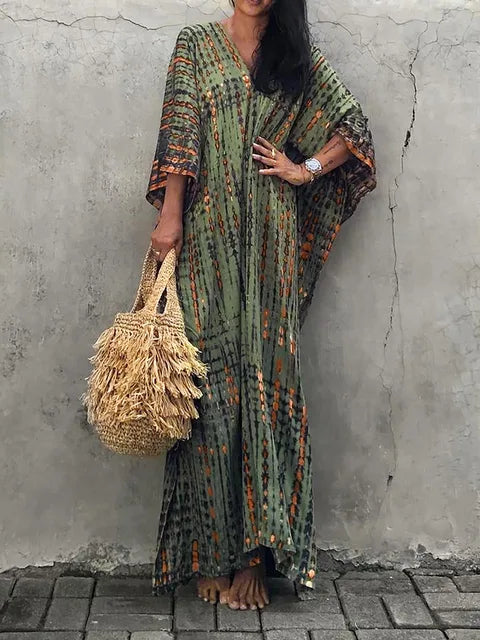 Heidi-Mode | Beach Beauty Frauen Kaftan Print Sommer Maxi Kleid