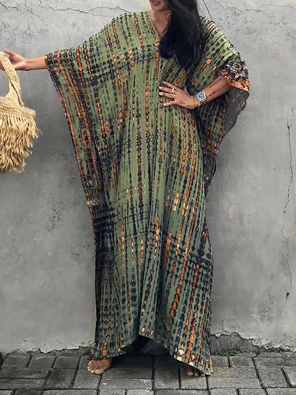 Heidi-Mode | Beach Beauty Frauen Kaftan Print Sommer Maxi Kleid