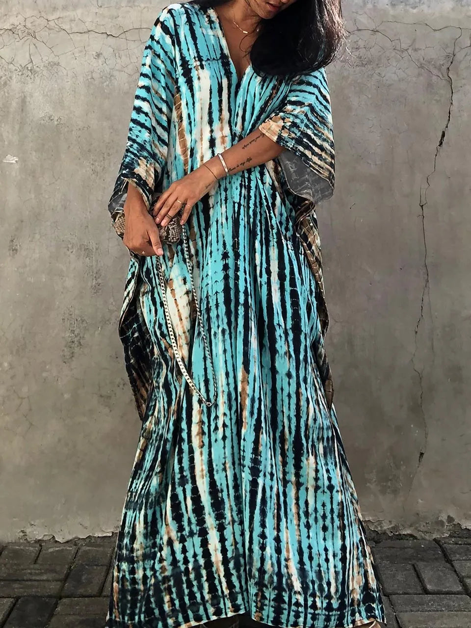 Heidi-Mode | Beach Beauty Frauen Kaftan Print Sommer Maxi Kleid