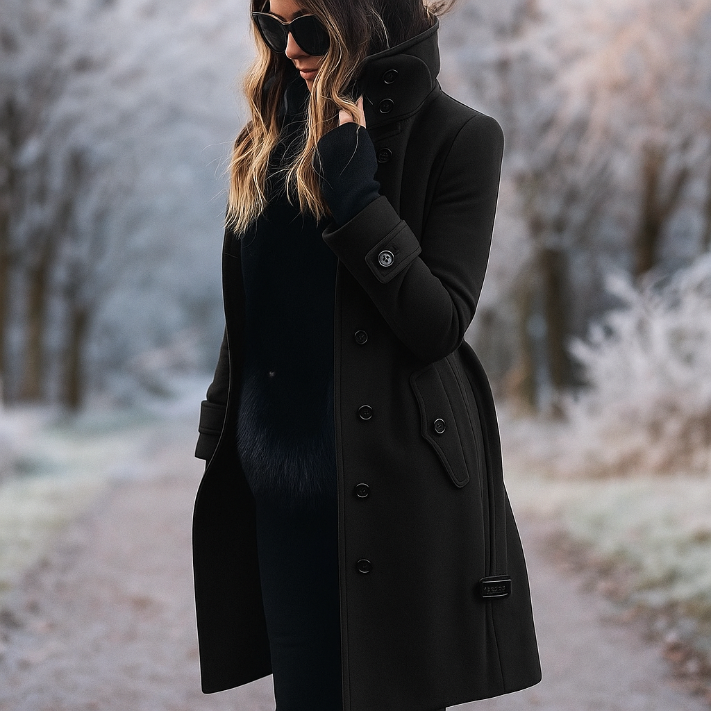 Heidi-Mode | Eleganter Mantel mit Doppelknopf und Stehkragen Samira