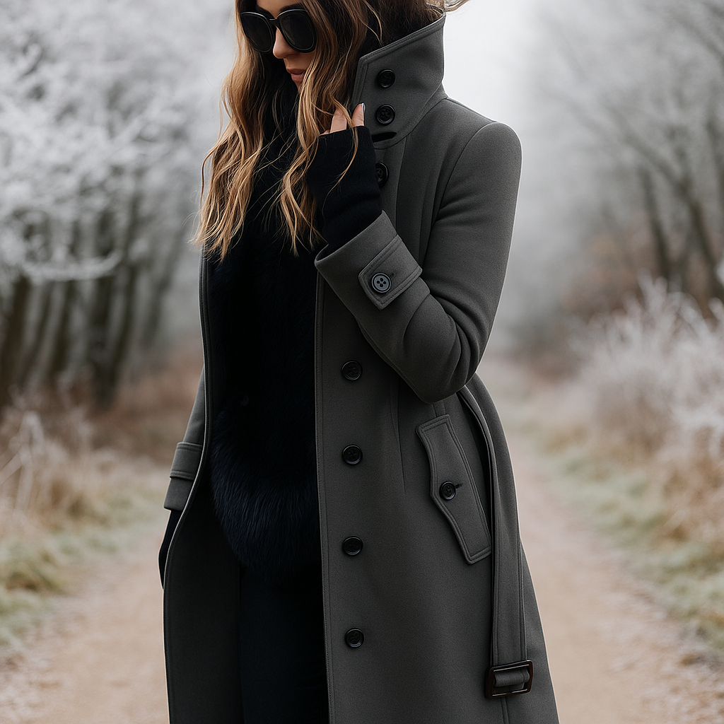 Heidi-Mode | Eleganter Mantel mit Doppelknopf und Stehkragen Samira