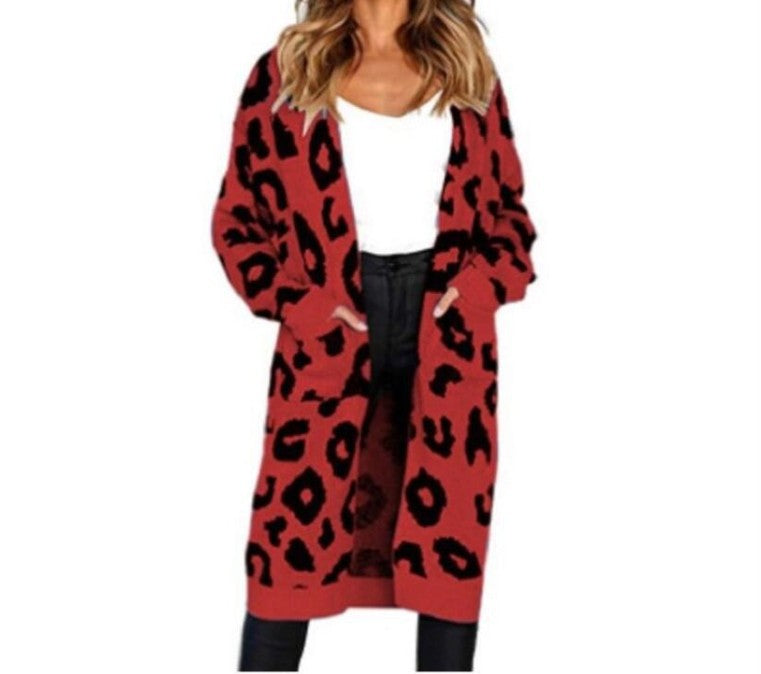 Damen Langstrickjacke mit trendigem Leopardenmuster Heidi-Mode