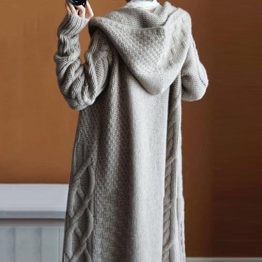 Damen Strickjacke mit Kapuze und feinem Textilmuster Heidi-Mode