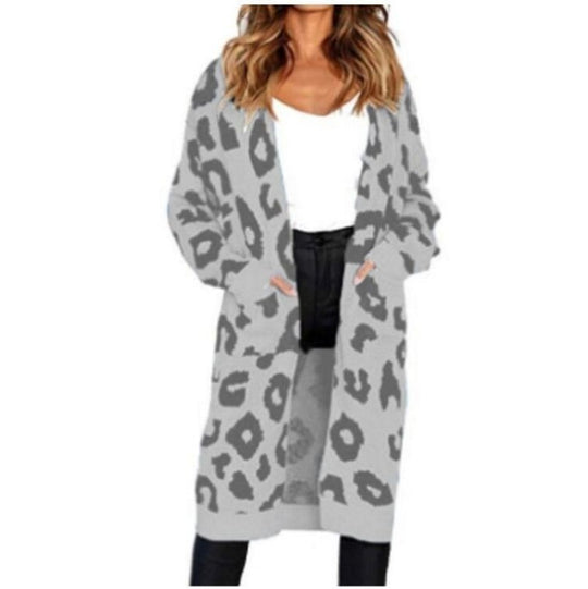 Damen Langstrickjacke mit trendigem Leopardenmuster Heidi-Mode