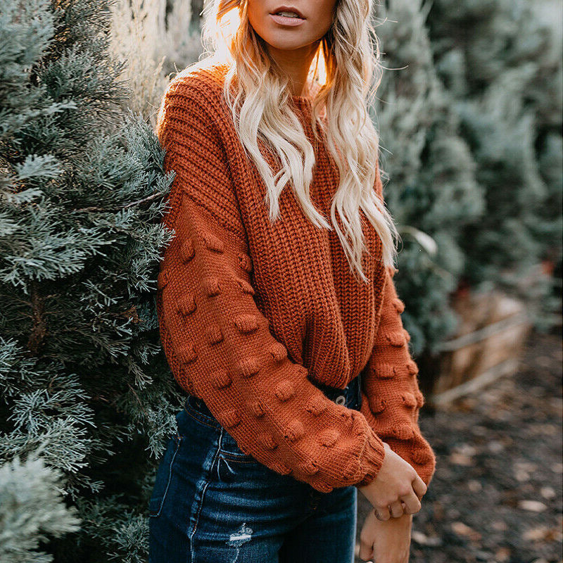 Damen Strickpullover mit strukturiertem Design und lässigen Puffärmeln Heidi-Mode