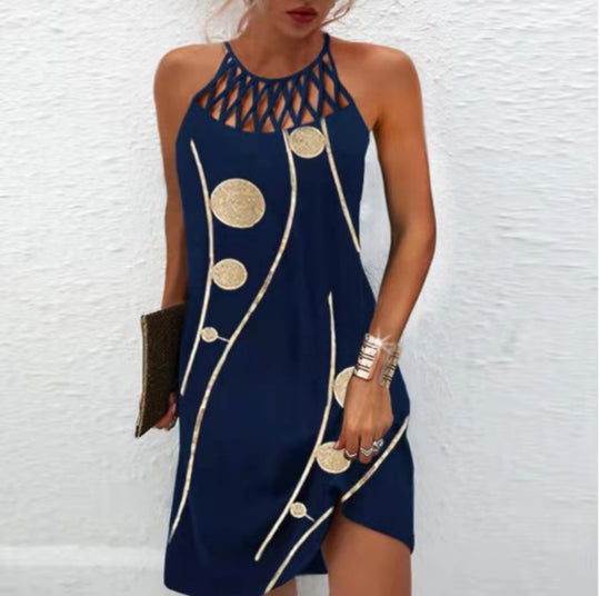 Heidi Mode | Positionierung Bedrucktes Mesh Strap Ärmelloses Kleid