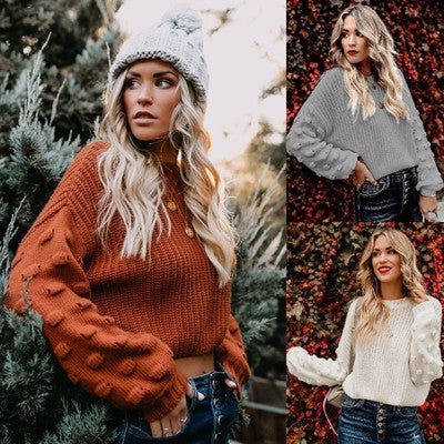 Damen Strickpullover mit strukturiertem Design und lässigen Puffärmeln Heidi-Mode