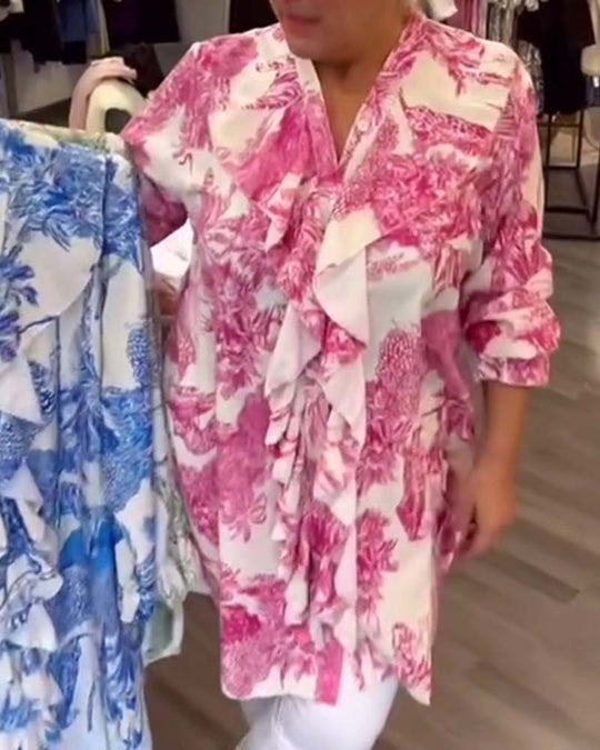 Heidi-Mode | Lässige Bluse mit Dezent Bedruckten Rüschen