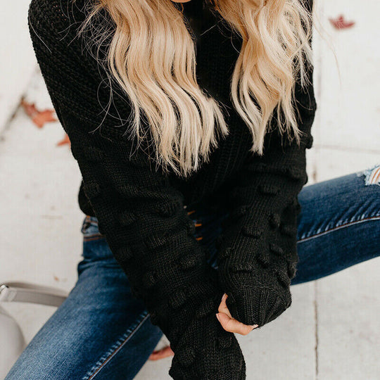 Damen Strickpullover mit strukturiertem Design und lässigen Puffärmeln Heidi-Mode