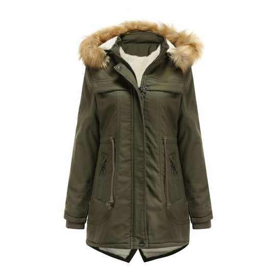 Damen Winterparka mit abnehmbarer Kapuze und Kunstfellbesatz Heidi-Mode