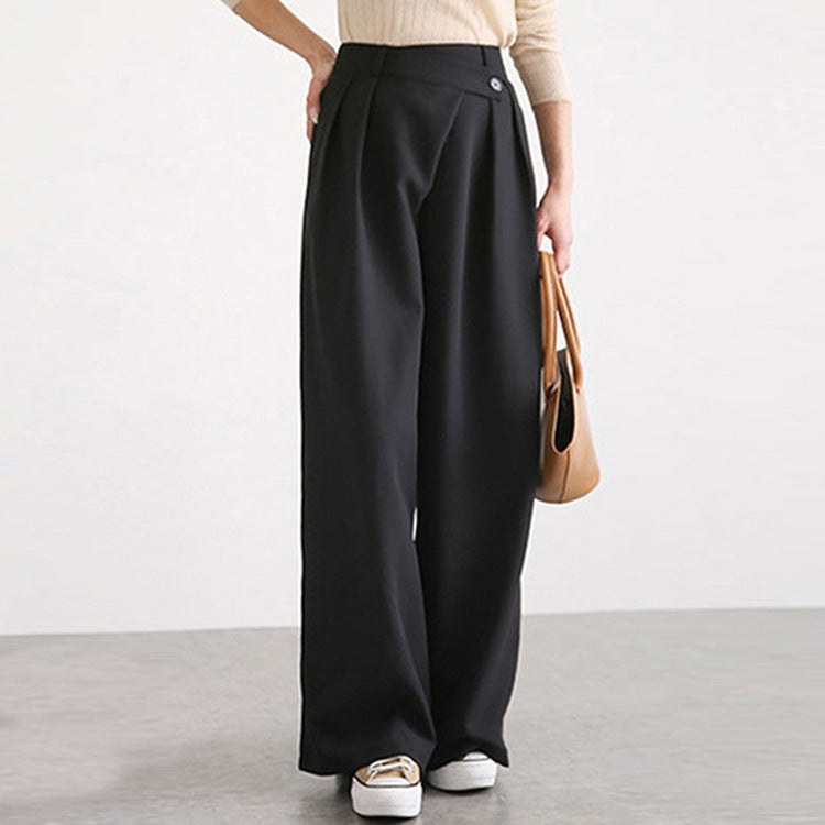 Damen Hochtaillierte weite Hose mit eleganter Faltenteilung Heidi-Mode
