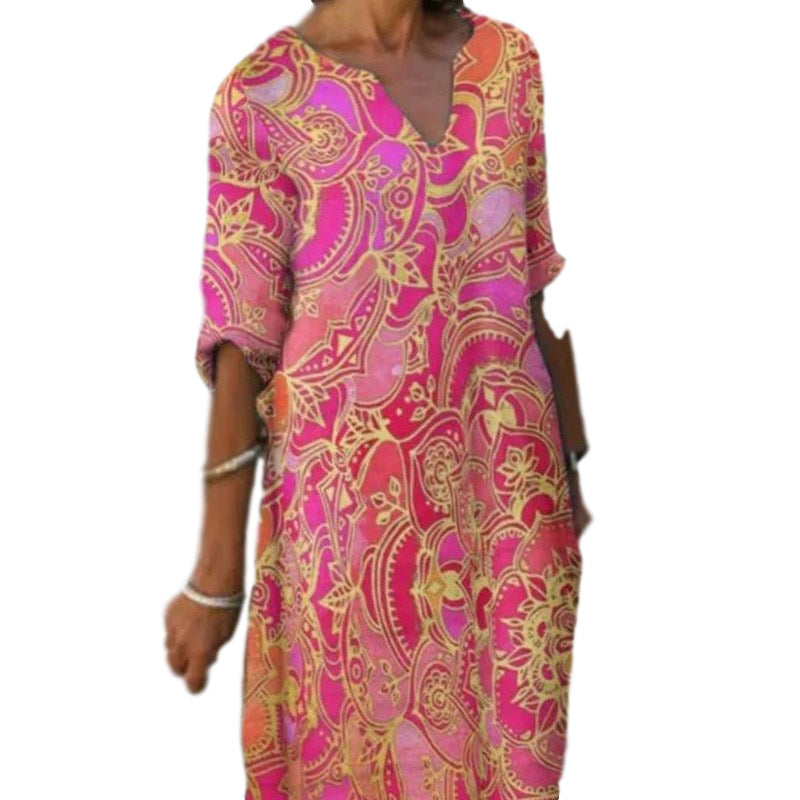 Damen Tunika-Kleid mit V-Ausschnitt und innovativem Muster Heidi-Mode