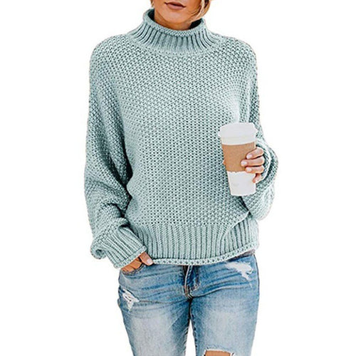 Damen Pullover mit hohem Kragen und strukturierter Webart Heidi-Mode