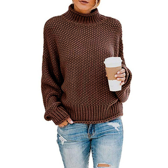 Damen Pullover mit hohem Kragen und strukturierter Webart Heidi-Mode