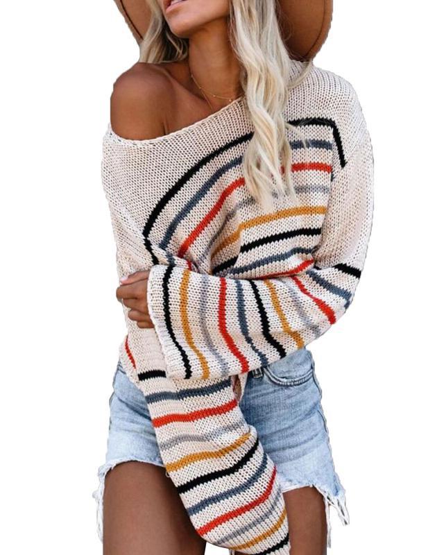 Damen lässiger Cropped Pullover mit trendigem Streifenmuster Heidi-Mode