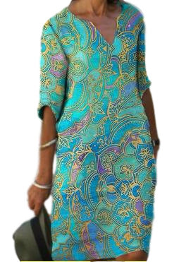 Damen Tunika-Kleid mit V-Ausschnitt und innovativem Muster Heidi-Mode