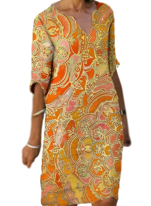 Damen Tunika-Kleid mit V-Ausschnitt und innovativem Muster Heidi-Mode