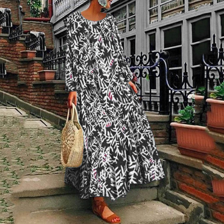 Damen Langes Sommerkleid mit floralem Druck und weit schwingendem Rock Heidi-Mode