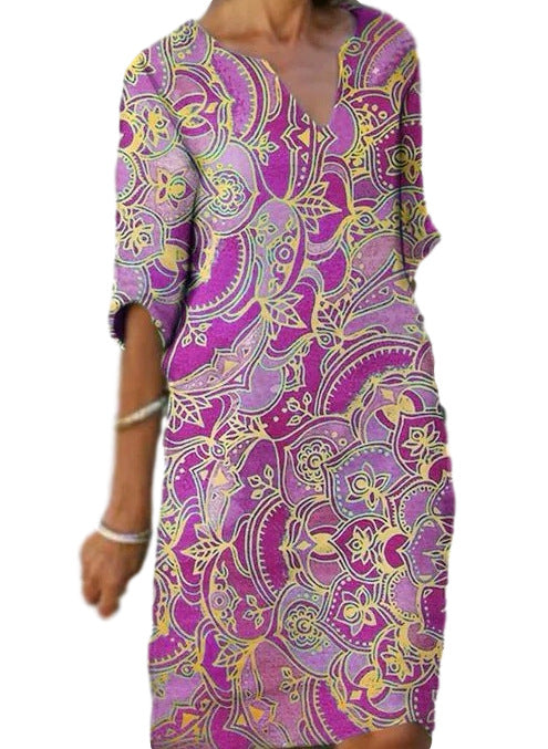 Damen Tunika-Kleid mit V-Ausschnitt und innovativem Muster Heidi-Mode