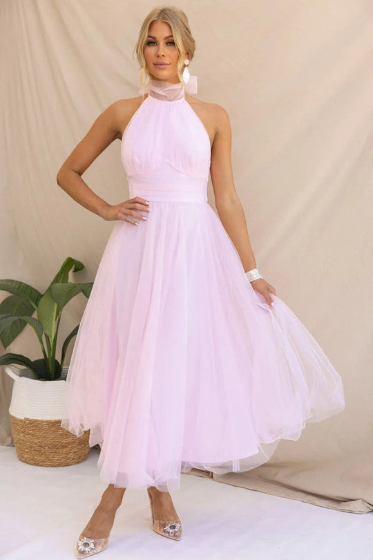 Heidi-Mode | Elegantes Tüll Halter Midikleid Perfekt für Edle Anlässe