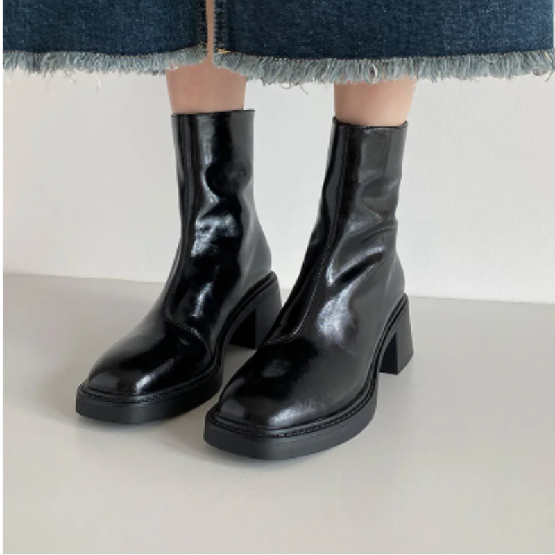Heidi-Mode | Stilvolle Leder Ankle Boots mit Blockabsatz für Damen Damen Ankle Boots