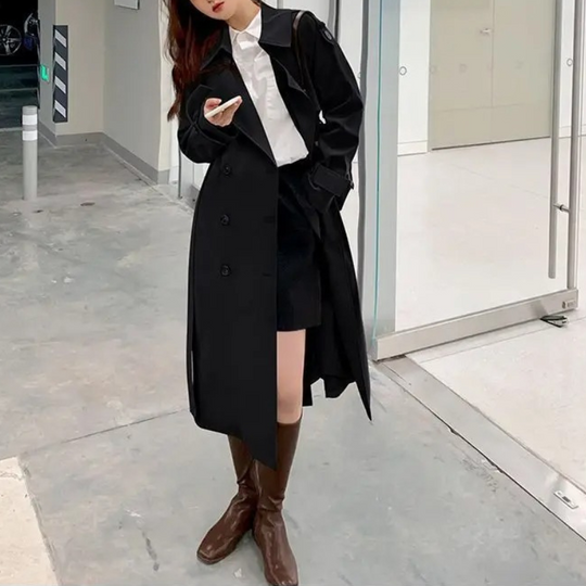 Heidi-Mode | Langer Trenchcoat mit Gürtel für Frauen Eleganter Trenchcoat Damen