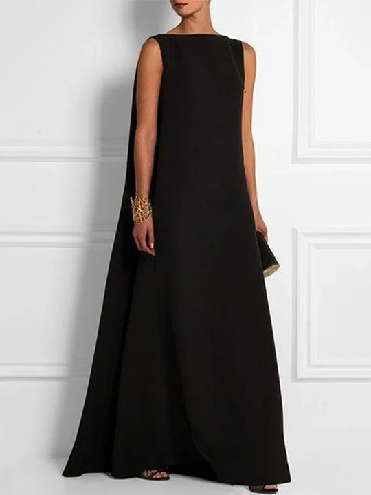 lockeres, einfaches, einfarbiges, ärmelloses, ärmelloses, V-Rücken, lockeres langes Kleid