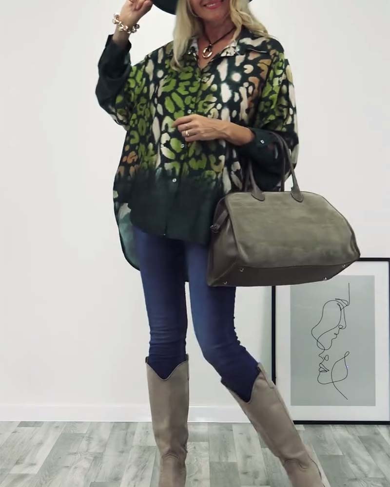 Heidi-Mode | Grüne Bluse mit Leopardenmuster