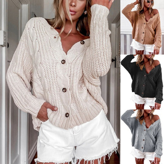 Damen lässige Strickjacke mit weitem Schnitt und Knopfdetails Heidi-Mode