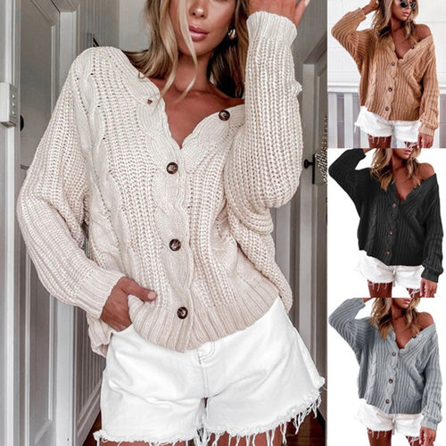 Damen lässige Strickjacke mit weitem Schnitt und Knopfdetails Heidi-Mode