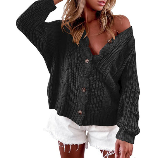 Damen lässige Strickjacke mit weitem Schnitt und Knopfdetails Heidi-Mode