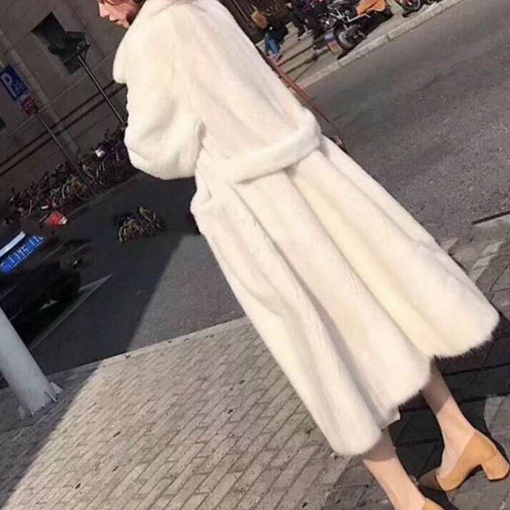 Damen Fluffiger Langmantel mit breitem Gürtel Heidi-Mode
