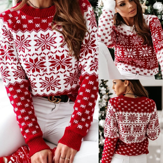 Damen Weihnachtspullover mit festlichem Motiv und Rundhalsausschnitt Heidi-Mode