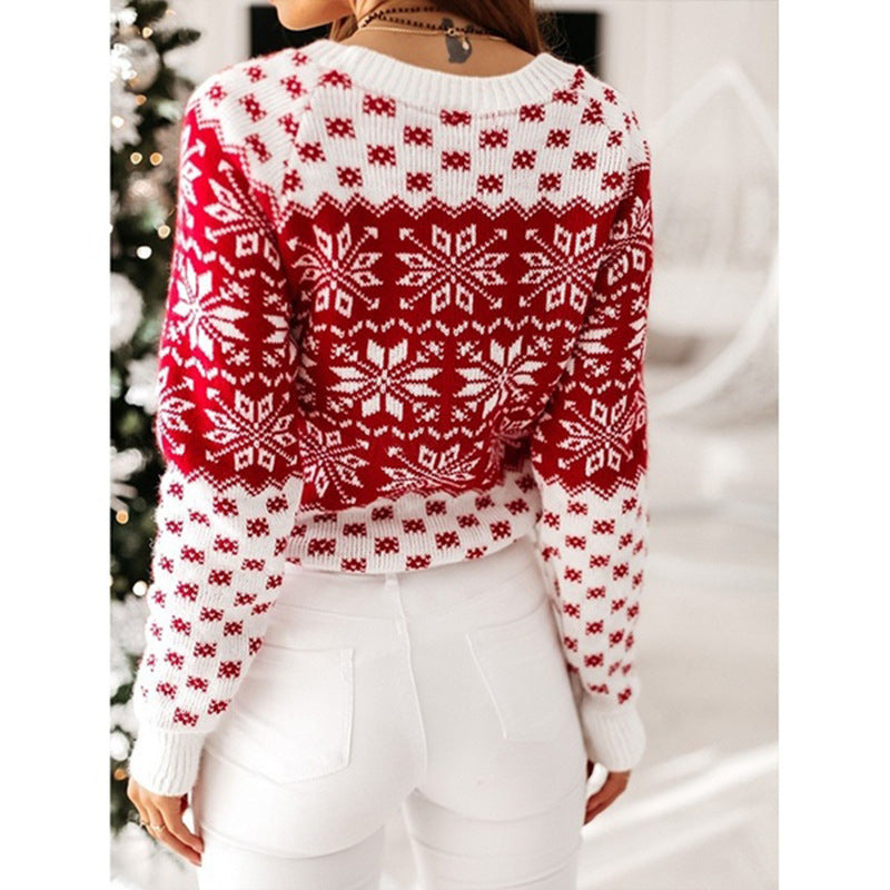 Damen Weihnachtspullover mit festlichem Motiv und Rundhalsausschnitt Heidi-Mode
