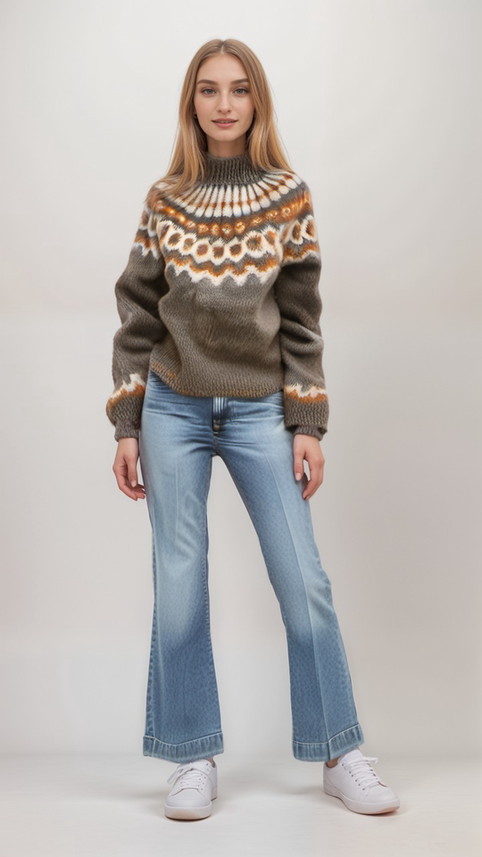 Heidi-Mode | Nordische Strickjacke mit Muster Acryl Warm, Zeitlos