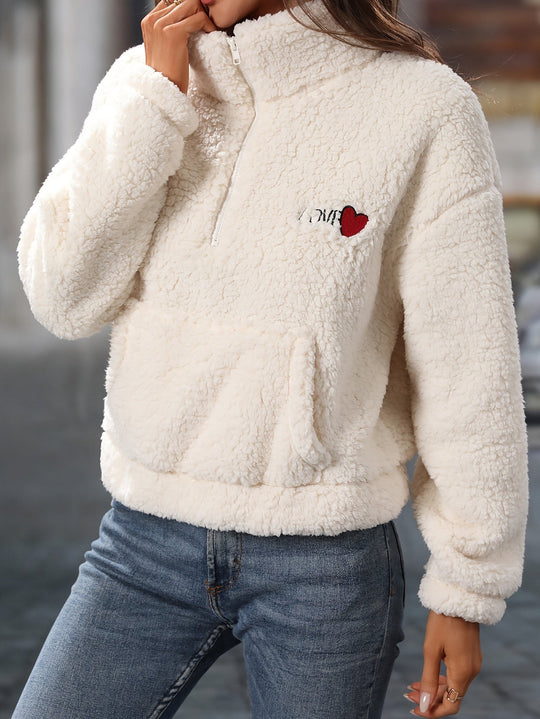 Heidi-Mode | Leichtgewicht Teddy Pullover mit Reißverschluss Polyester Weich und Warm
