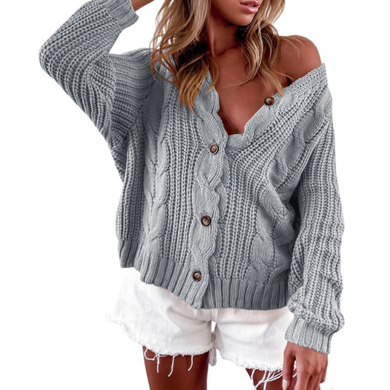 Damen lässige Strickjacke mit weitem Schnitt und Knopfdetails Heidi-Mode