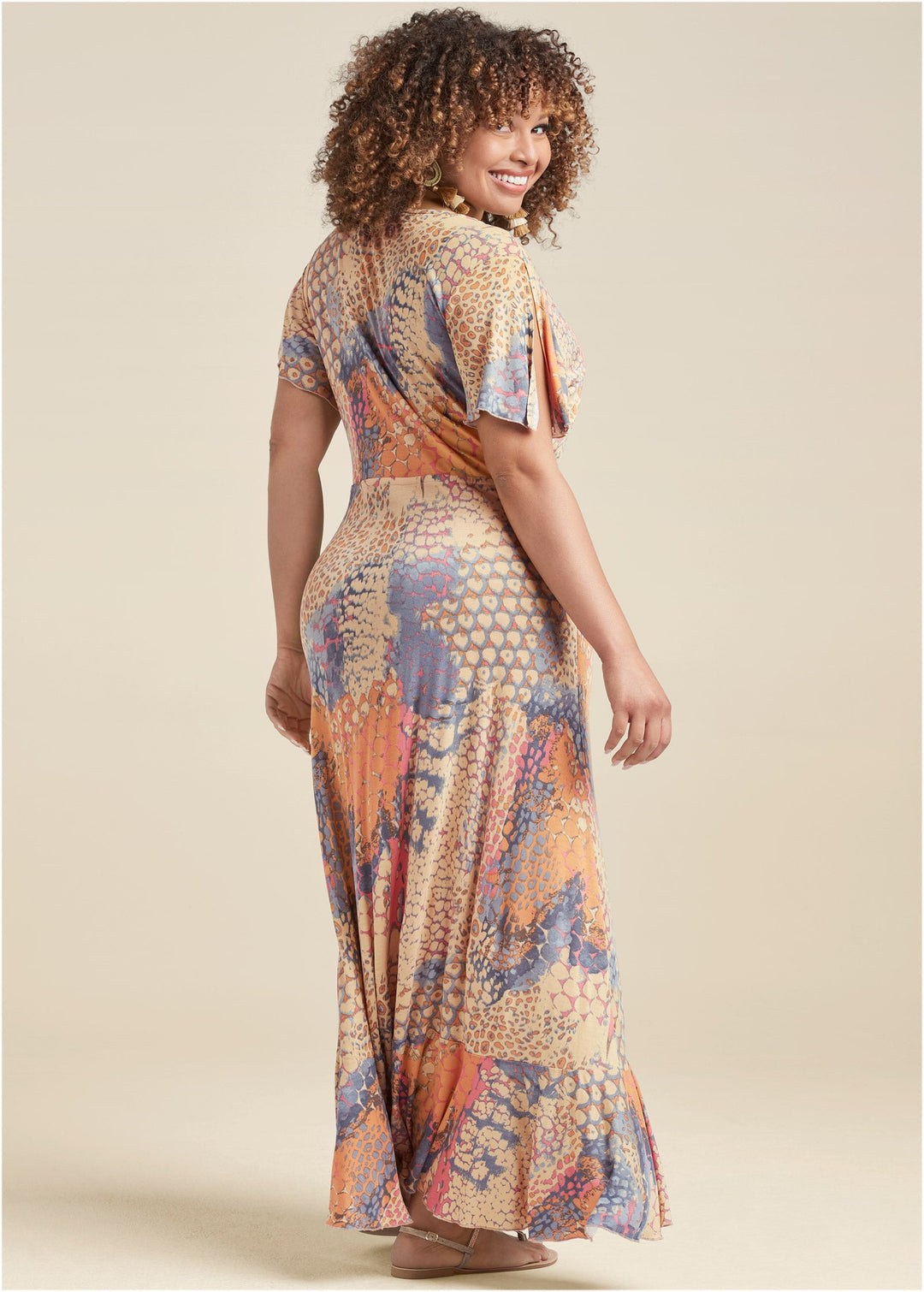 Heidi-Mode | Wickel Maxikleid Orange Mehrfarbig