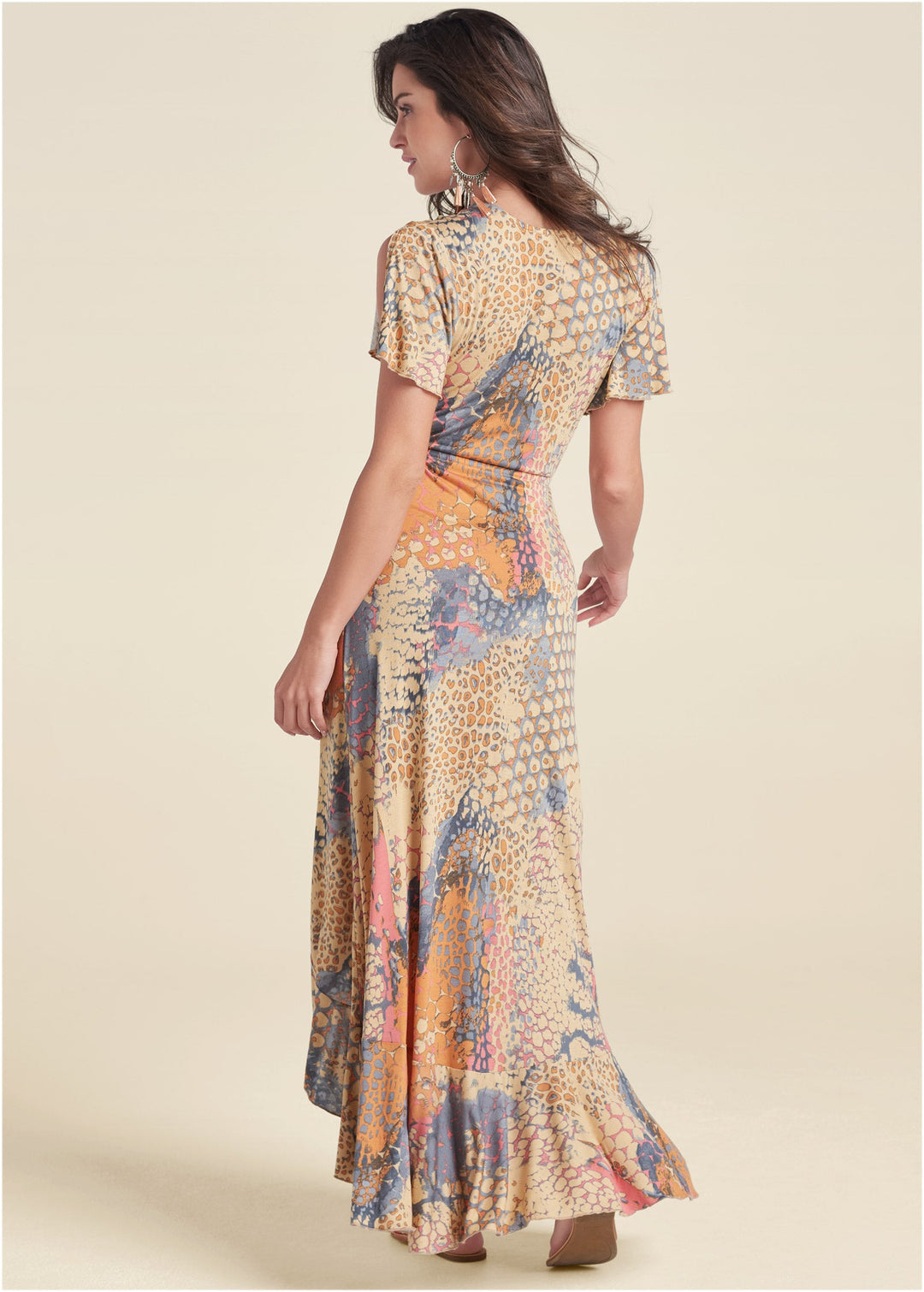 Heidi-Mode | Wickel Maxikleid Orange Mehrfarbig