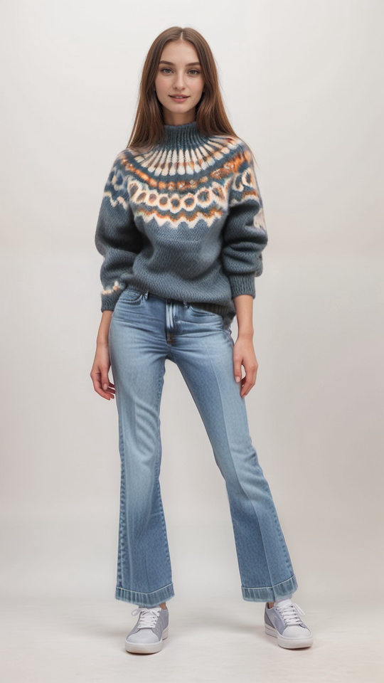 Heidi-Mode | Nordische Strickjacke mit Muster Acryl Warm, Zeitlos