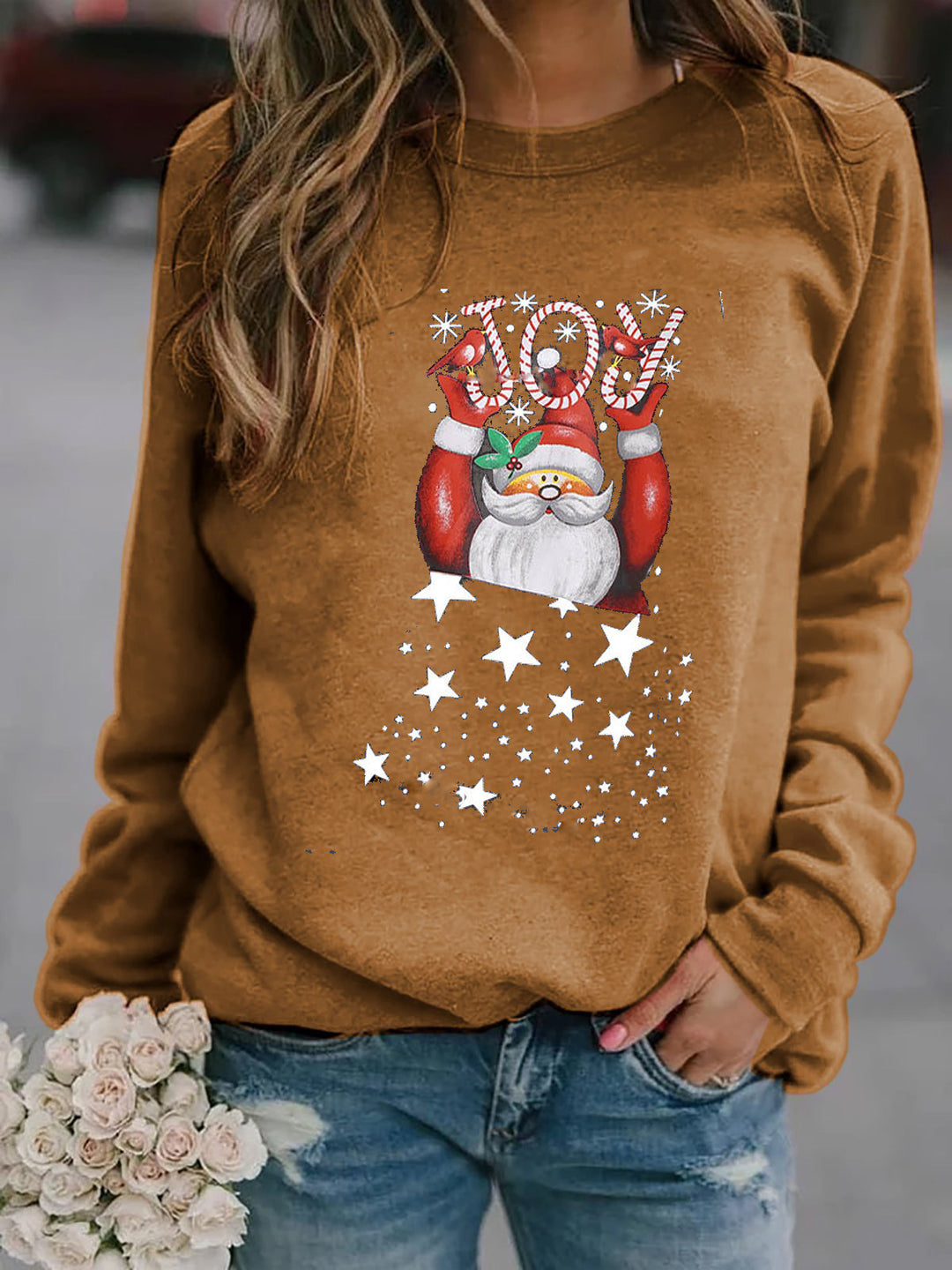 Damen Sweatshirt mit festlichem Weihnachtsmotiv Heidi-Mode