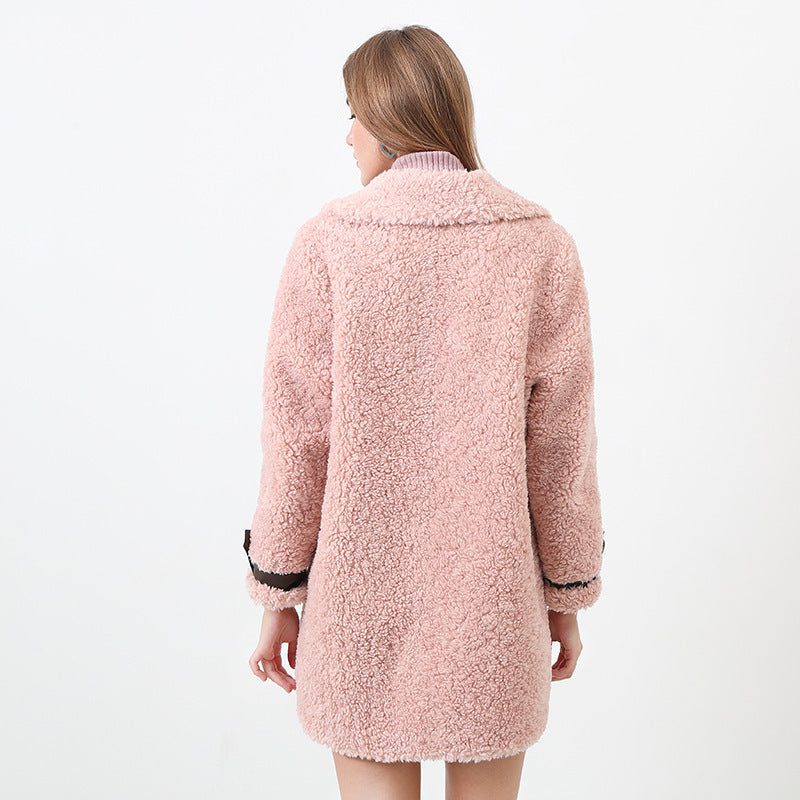 Damen Flauschiger Kurzmantel mit modischem Kragen und Knöpfen Heidi-Mode