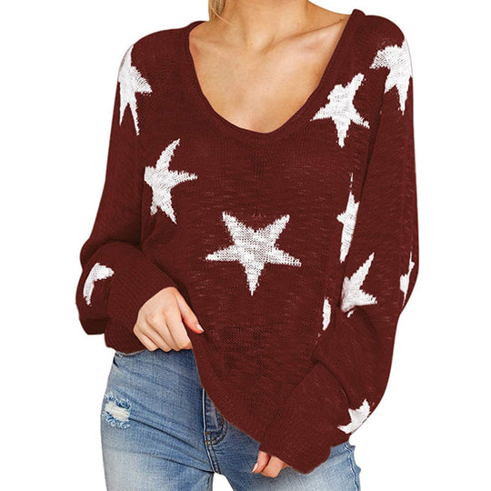 Damen stylischer Strickpullover mit Sternenmotiv Heidi-Mode