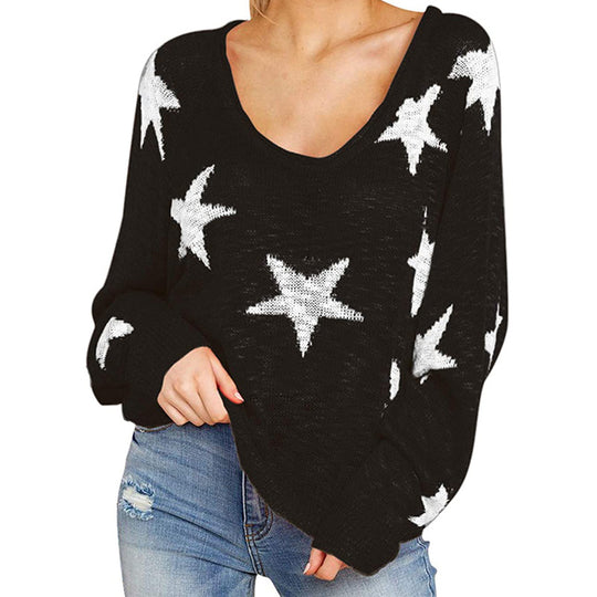 Damen stylischer Strickpullover mit Sternenmotiv Heidi-Mode